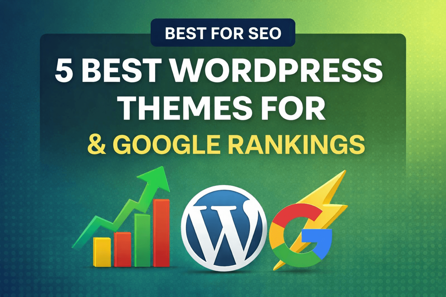 Best WordPress Themes for SEO in 2026 featured banner with SEO graphics, speed meter, rocket, and WordPress icons.