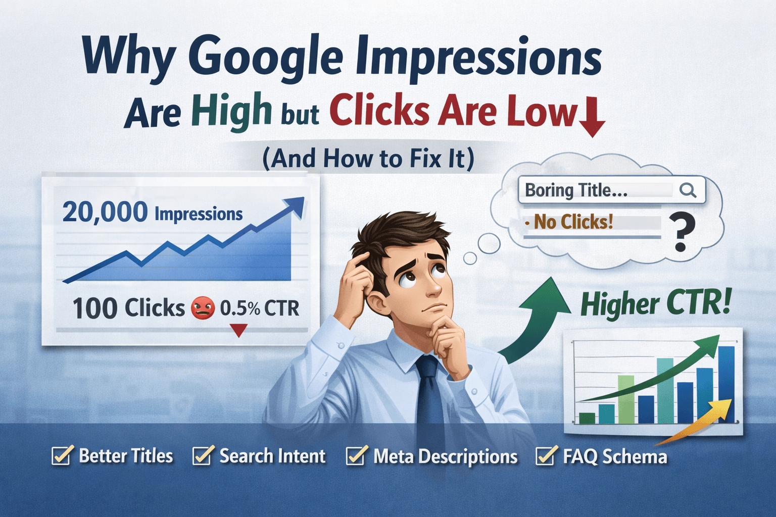 Why Google impressions are high but clicks are low with CTR improvement tips