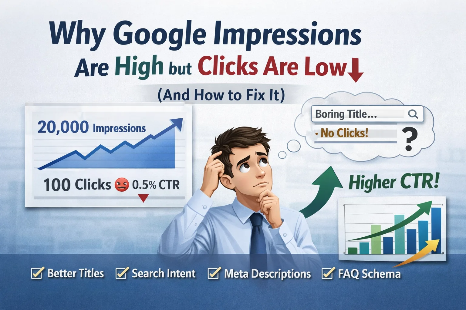 Why Google impressions are high but clicks are low with CTR improvement tips