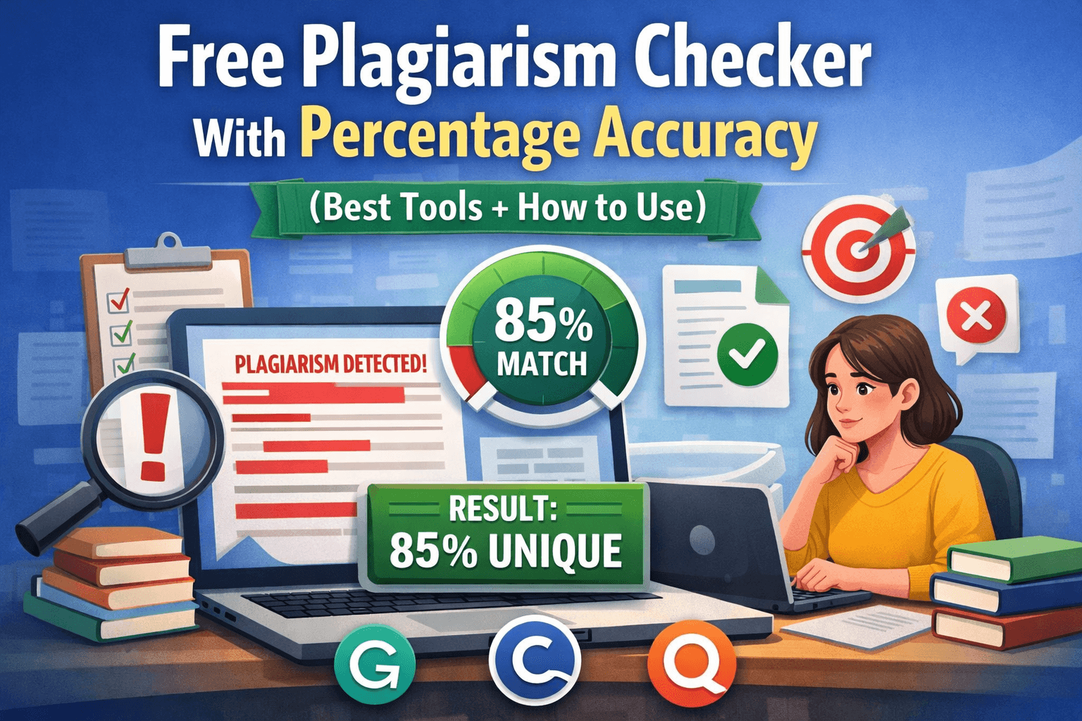 Free plagiarism checker with percentage accuracy showing plagiarism report and unique content score